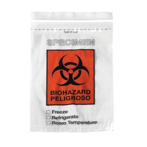 Specimen Biohazard Transport Bags, Zipper Closure